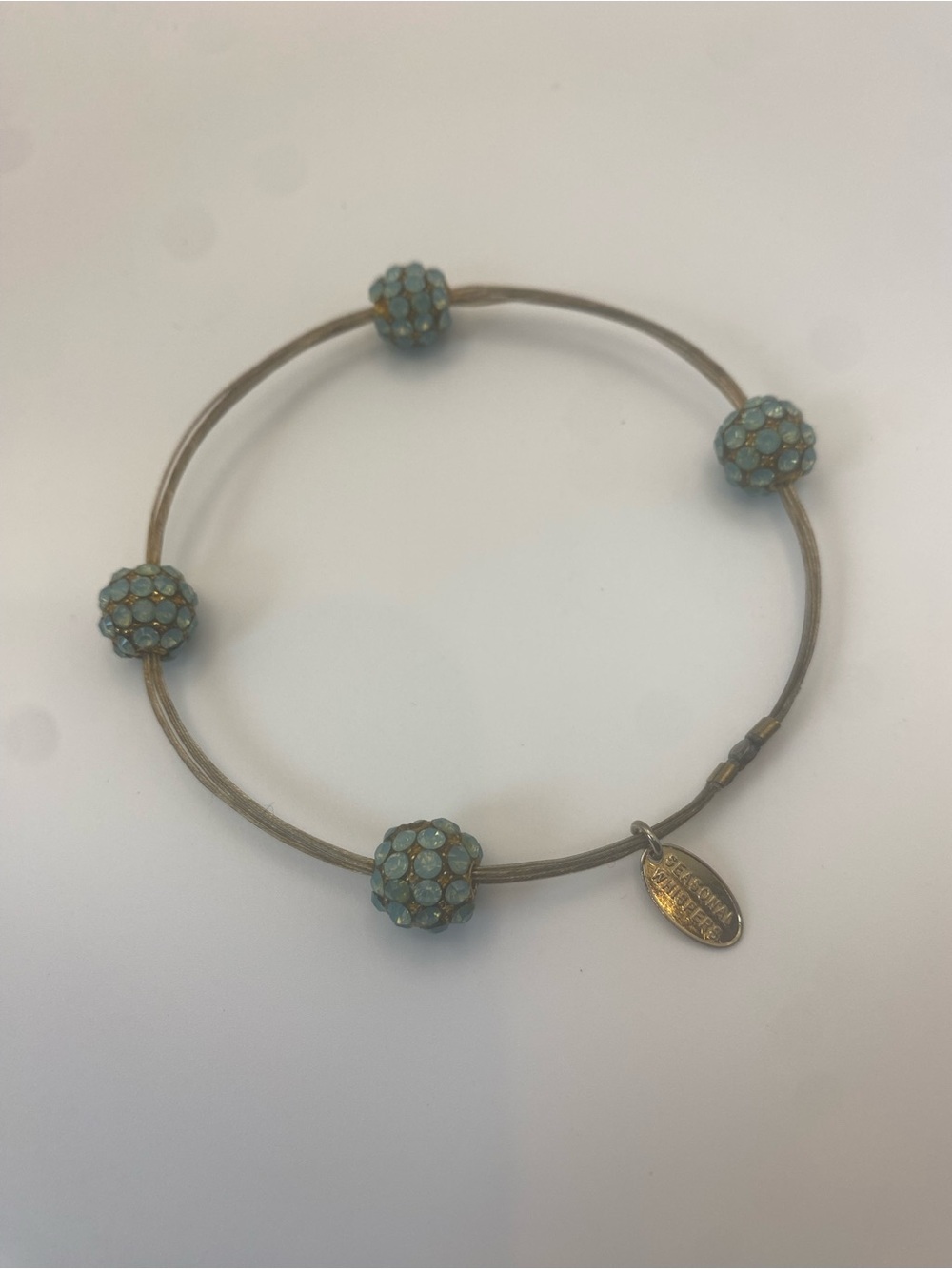 Vintage Seasonal Whispers Piano Wire Bangle Bracelet Blue Swarovski Pave Ball